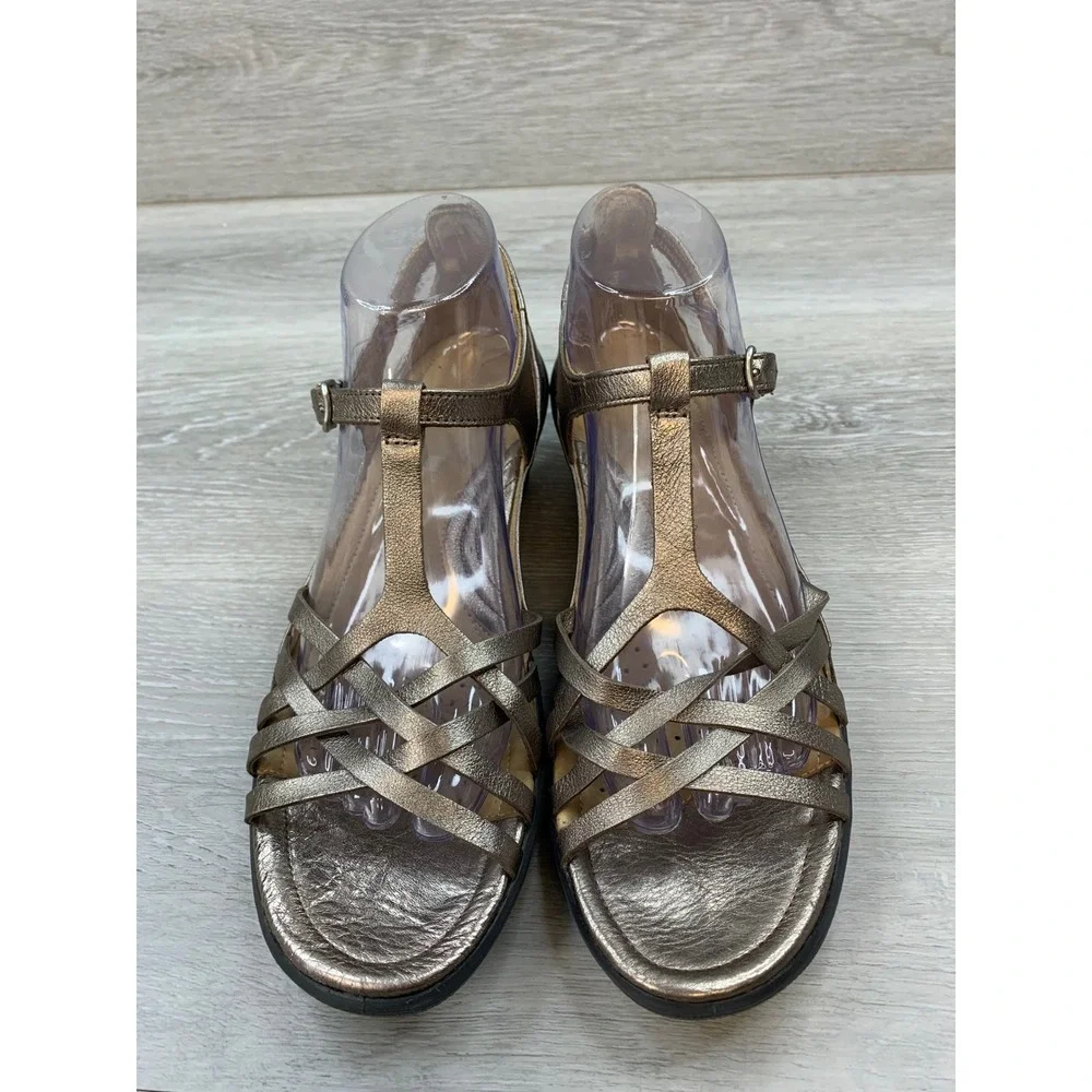 ECCO Felicia Metallic Bronze Leather T-Strap Wedge Sandals Women's 40 US 9-9.5